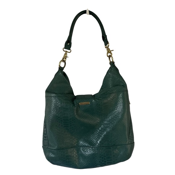 Rebecca Minkoff Snakeskin Croc Embossed Forest Green Hobo Bag with Gold Accents - Picture 3 of 7